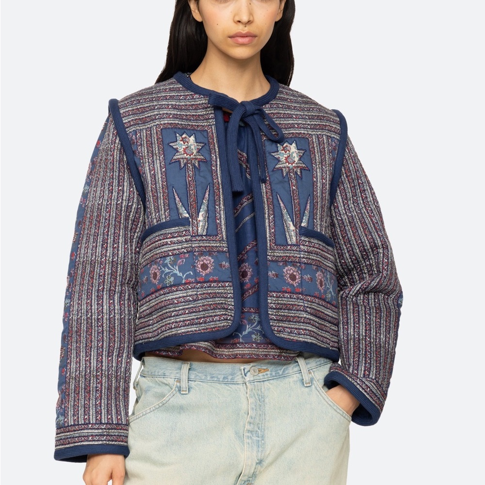 Sea New York blue flower quilted cotton Jacket - Picture 9 of 11